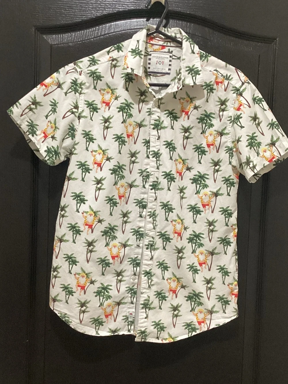 Denim and Flower Youth Tropical Palm Tree and Santa Short Sleeve Shirt